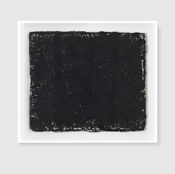 Richard Long Untitled2020 Black paint from the burnt crop fields in Iraq and Syria on hand-made Korean paper 18 3/4 x 21 7/8 in. / 47.5 x 55.5 cm