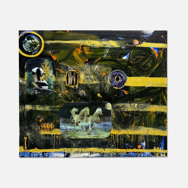 Chris Martin Wild Horses2024-2025 Acrylic, gel medium, glitter, collage on canvas 48 x 55 in. (121.9 x 139.7 cm)