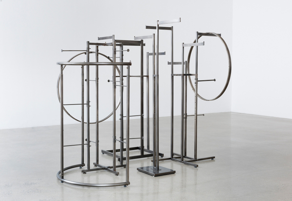 Josephine Meckseper Empire2015 Blackened, nickel-plated, and steel racks 71 1⁄2 x 72 x 102 in. (181.6 x 182.9 x 259 cm)