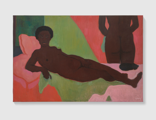 Sahara Longe Ejatu in Pink and Green2021 Oil on jute 70 ⅞ x 47 ¼ in. (180 x 120 cm)