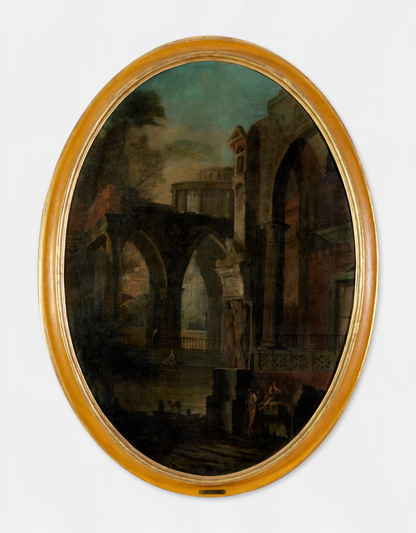 painting depicting a view of ruins