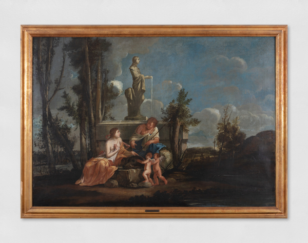 Painting representing the figure of Diana, Atalanta, two cherubs and the head of a boar.