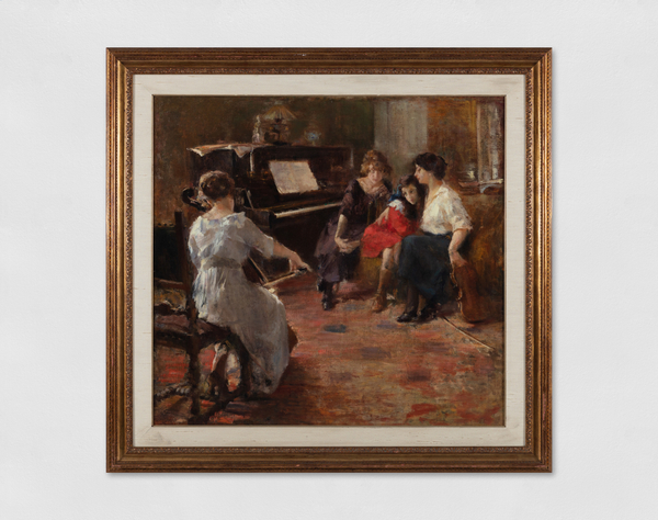 Lionello Balestrieri, Donna che suona il violoncello e tre fanciulle in ascolto, o Concerto in famiglia, 1914 - 1920 circa