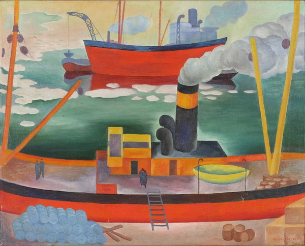 Gustav Wunderwald, Hafenszene (naiv), 1924