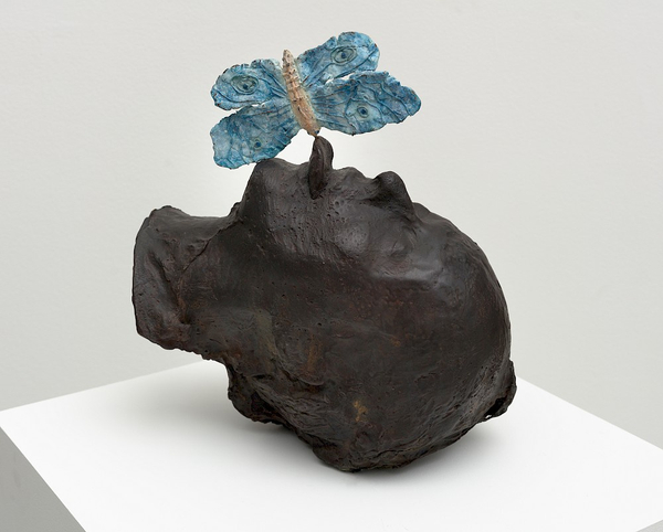 Kiki Smith Untitled (Moth)1993 Bronze head with painted bronze moth 12 5/8 x 11 3/8 x 8 1/4 in. 32 x 29 x 21 cm
