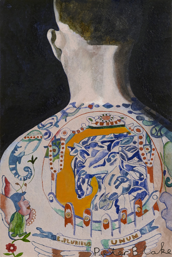 Peter Blake, Tattooed Man 2, 2015, watercolour on paper, 5 7/8 x 3 7/8 in / 14.8 x 9.8 cm