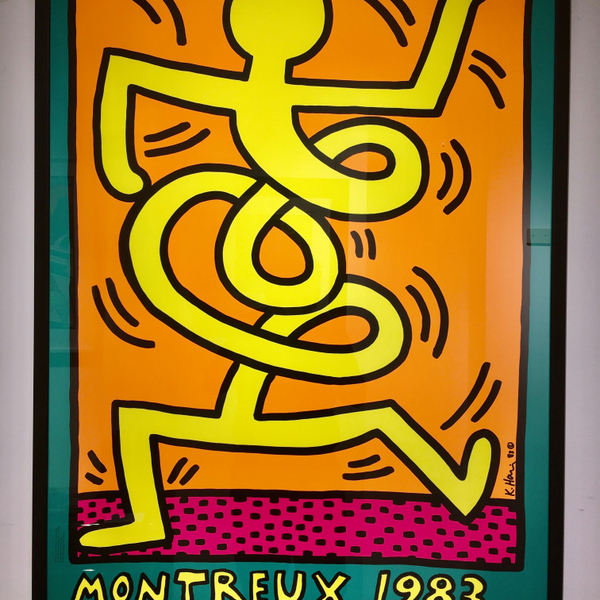 Keith haring, Montreaux Jazz (green) original poster (FRAMED, 1983
