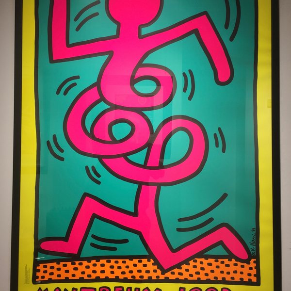 Keith haring, Montreaux Jazz (yellow) original poster *(FRAMED), 1983