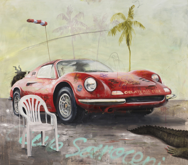 Philip Mueller Tibe Race Dino Demolition Derby, 2019 Oil on canvas 160 x 180 cm 63 x 70 7/8 in