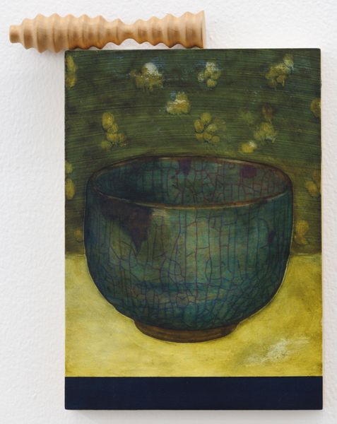 Edgar Orlaineta Untitled, 2024 Oil, acrylic paint on board, and wood element Painting: 28 x 20 x 3.1 cm 11 x 7 3/4 x 1 1/4 in Wood element: 15.3 x ø 3.5 cm 6 x ø 1 1/2 in