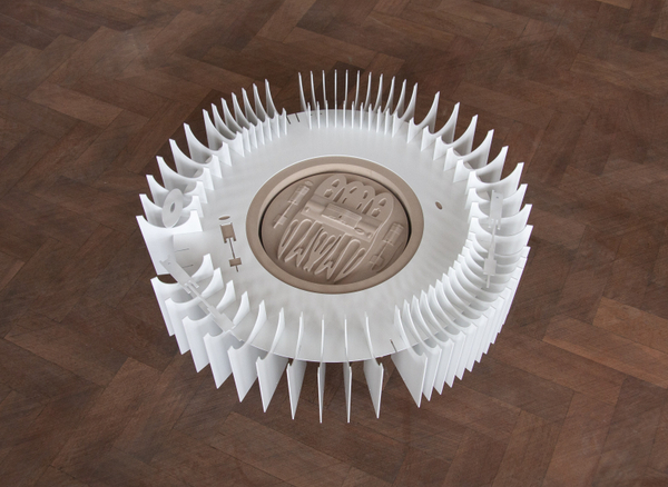 Amba Sayal-Bennett Koda, 2021 Powder coated mild steel, MDF, chemiwood 68.5 x 69 x 18 cm 27 x 27 1/4 x 7 in