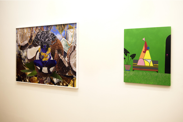 Alberta Whittle and Ad Minoliti works (left to right)