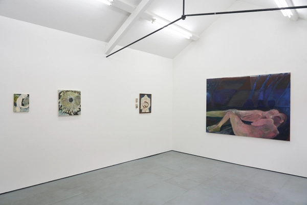 Lexia Hachtmann paintings and Bethany Stead ceramic relief