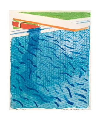 David Hockney – Pool Made with Paper and Blue Ink (1980), coloured lithograph on paper, 26.5 × 22.5 cm