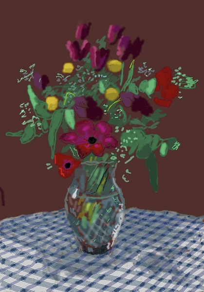 David Hockney, 16th February, 2021, More Flowers in a Glass Vase, 2021