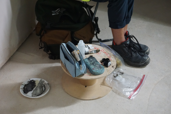 Julia Midgley's drawing equipment on the construction site at the RWS Gallery