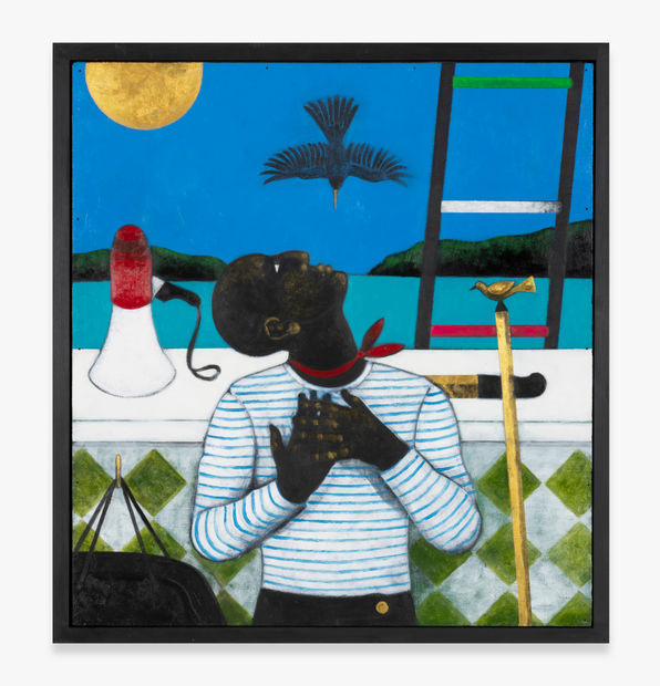 He works with bold color, predominantly blues, reds and greens, and constructs environments using carefully considered architectural details. Odedina acknowledges...