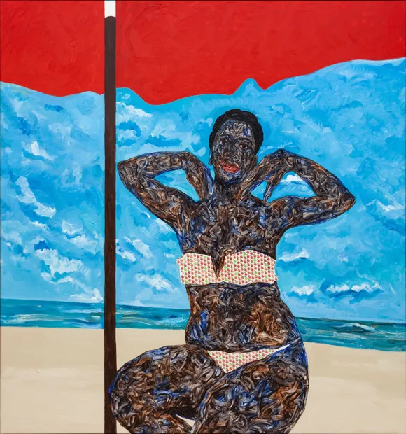 Amoako Boafo, BLUE SKIES, RED BROLLY, 2022
