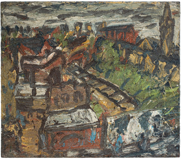 Leon Kossoff Dalston Lane, Summer, 1974 Oil on board 106.7 x 123.2 cm 42 x 48 1/2 in