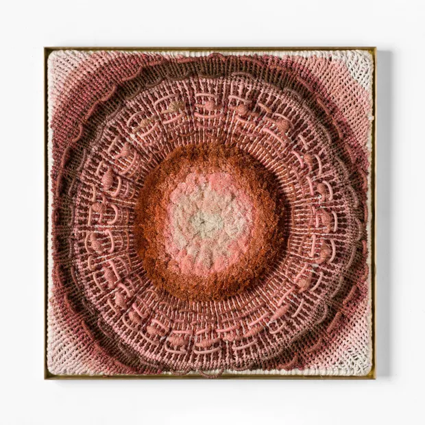 Tammy Kanat Breathe (Peach Wood), 2023 wool, copper, brass frame 105 x 105 x 6 cm AUD 20,000.00