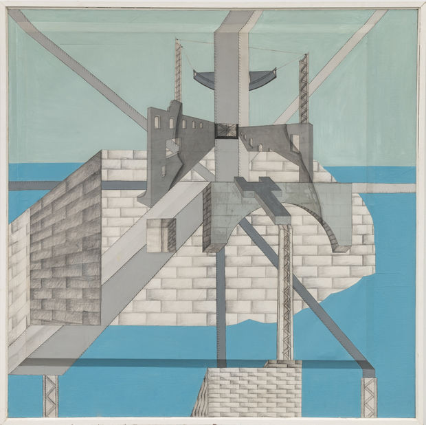 Architectural influence is felt throughout Schwedler’s oeuvre. Ladders, stairways, trestles, beams, ropes, and other structural accouterments are placed in sparse,...