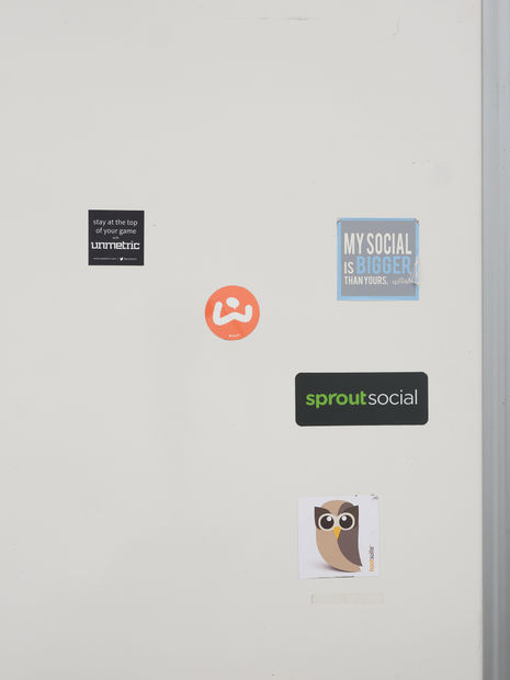 Among these paintings, Denny intersperses another grid system, a space of design, and gesture. Whiteboards from the offices of Twitter's...