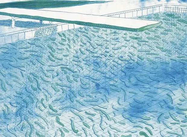 David Hockney Lithograph of Water Made of Lines