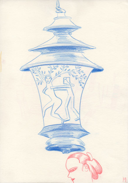 Daphne, voluptuous as a bosom tree, and little Apollo, twiggy and anemic as ever, chase each other around a china...