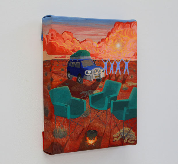 Each painting gives birth to the next in the studio, assembling like a group of film stills from an epic,...