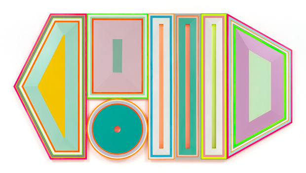 'The new work here, continuing her series of faceted, urethane-shellacked wood forms that protrude from the wall (a funny play...