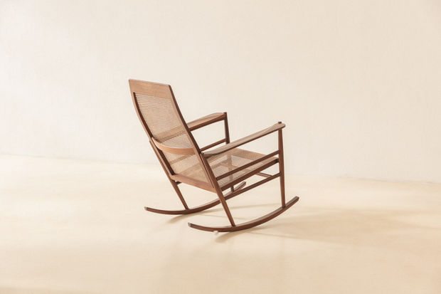 This rocking chair was one of the first pieces designed by Joaquim Tenreiro (1906-1992) and produced by his Langenbach &...