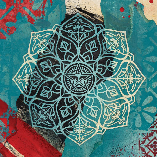 Detail of Shepard Fairey's piece "Manadala 1 (Small)"