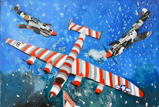 Ship masts, airplane insignia, ocean waves, and fluttering flags&mdash;Morley revels in the intricacy of his compositions, layering visual complexity upon...