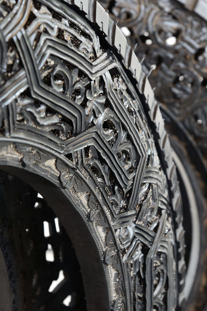 &lsquo;Pneu&rsquo; is a series of hand-carved car tires with intricate patterns and floral motifs. Carefully sculpting the rubber of each...