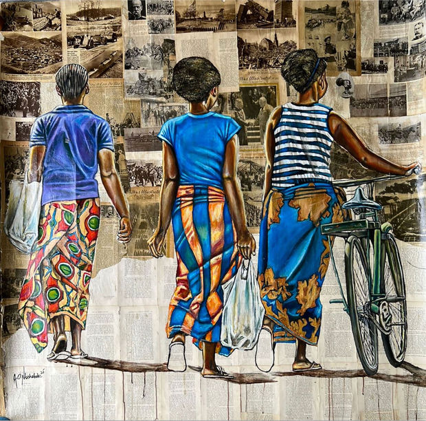 Q: Can you explain your use of collage, which is essentially the fusion of diverse elements. Is it simply for...