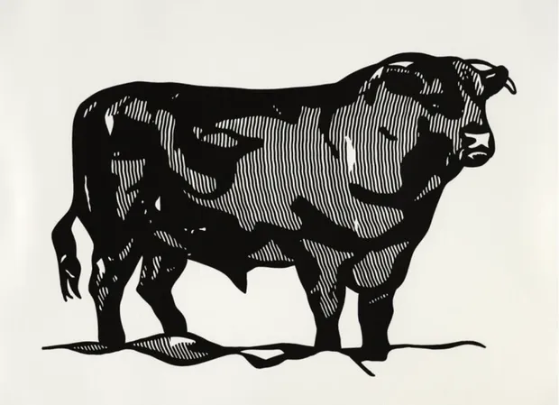 Bull I from the Bull Profile series, depicting a black bull on paper