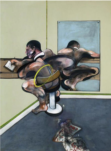 Francis Bacon: Prints and Multiples Catalogue Figure Writing Reflected in a Mirror (1977) is a colour lithograph on Arches paper,...