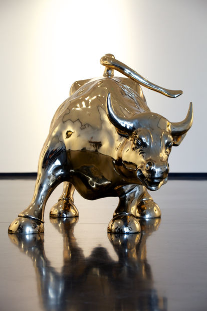 6ft Polished Bronze Charging Bull