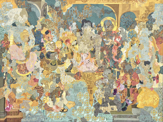 Manjunath Kamath Translated Blue Tale, 2024 W 4.5 ft x H 3.24 ft Hand Embroidery on Cotton Poplin fabric