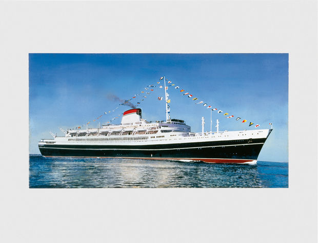 In Cristoforo Colombo (1965), a painted white border around the image of the ocean liner affirms that the subject of...