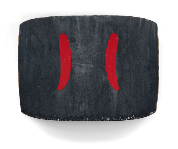 Gorchov typically marks the surface of his canvases with two thin simple shapes against a monochromatic and contrasting field of...