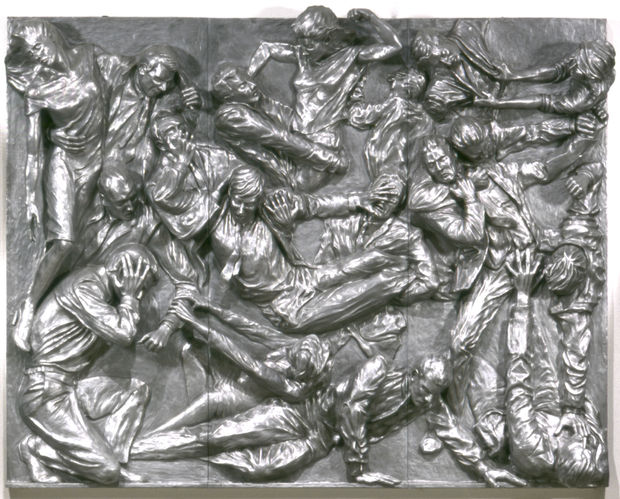 Eine dieser Combine Arbeiten von Robert Longo ist das in der Ausstellung gezeigte Werk Corporate Wars (1992), ein Relief aus...