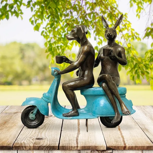 Gillie and Marc, They Loved Coffee, Riding & Each Other, Bronze Sculpture