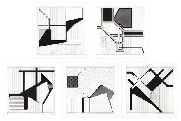 Jacob Hashimoto's Lemmata series, 5 etchings