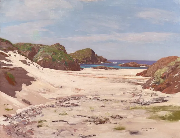 Other oils exhibited included extensive landscapes of Ayrshire, Glenn Goil, Glenn Orchy and Iona in the summer. These works are...