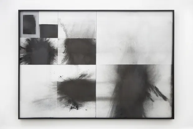 Lais Myrrha Derrama #5, 2019 Derramamento de 30 gramas de pó de grafite sobre papel (Pouring of 30 grams of...