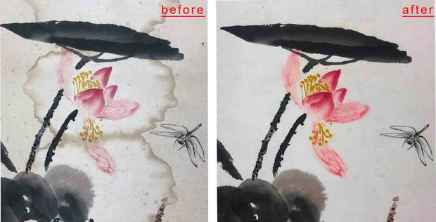 Restoration for a fine Chinese painting damaged by mould and water