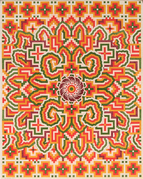 Drawing by Matthew Craven of a mandala in various bright colors 