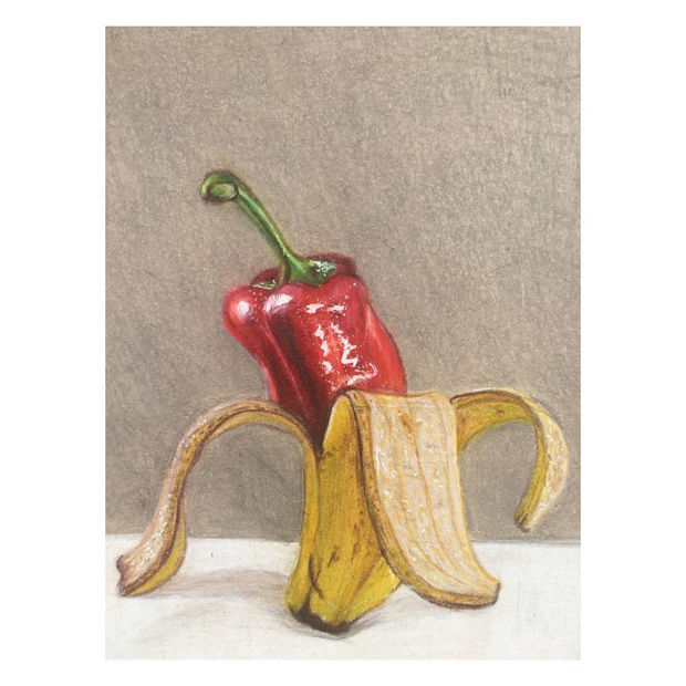 Overall winner , Annabelle Rouse, aged 14. This fabulous piece was inspired by René Magritte.