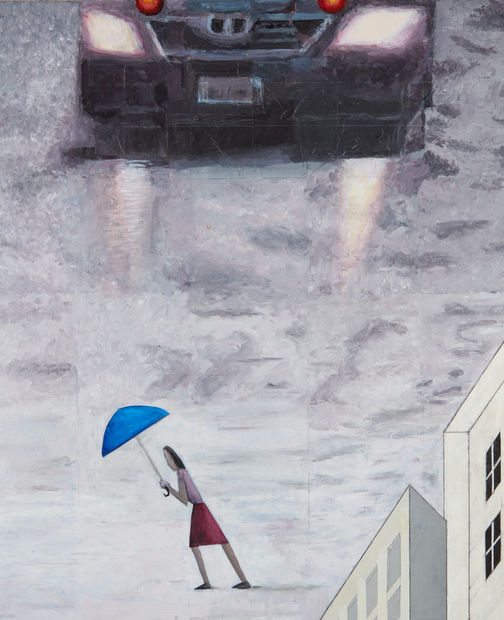 Larsen is interested in depicting 'inhospitable nature,' juxtaposing an eerily perfect manicured lawn with the more naturalistic, void-like pond in...